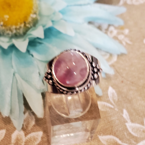 RAINBOW MOONSTONE sterling Silver ring SZ8 pink tone - Picture 2 of 6